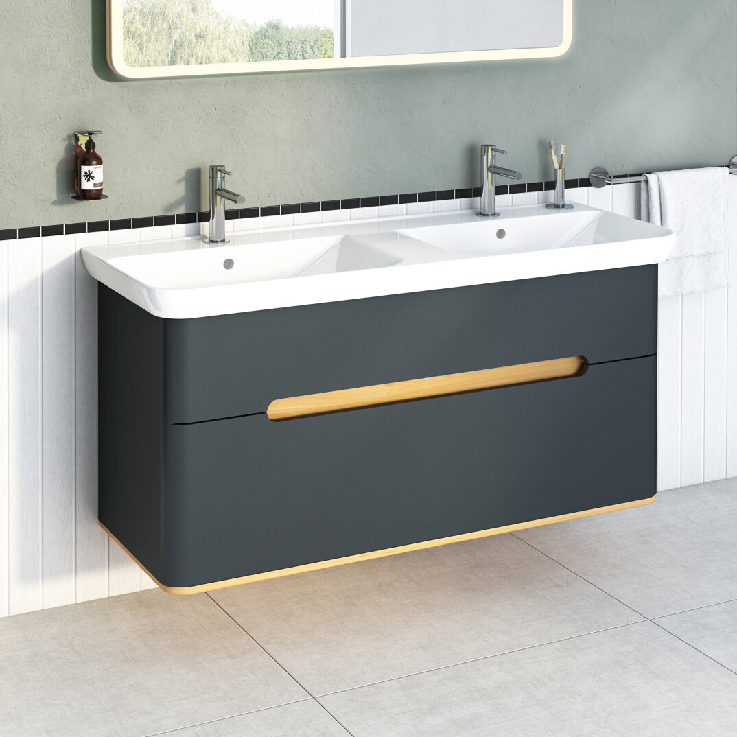 VitrA Sento Çift Çekmeceli, Çift Lavabo Hazneli Lavabo Dolabı, Ayaksız, 130 Cm, Mat Antrasit,61189 - 13