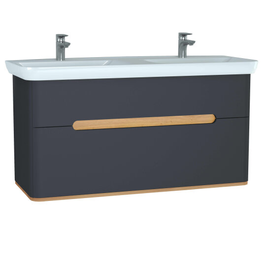 VitrA Sento Çift Çekmeceli, Çift Lavabo Hazneli Lavabo Dolabı, Ayaksız, 130 Cm, Mat Antrasit,61189