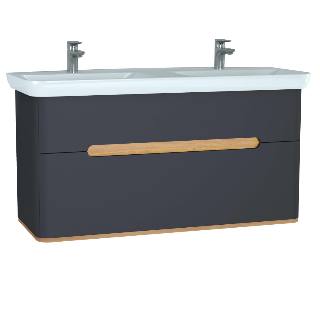 VitrA Sento Çift Çekmeceli, Çift Lavabo Hazneli Lavabo Dolabı, Ayaksız, 130 Cm, Mat Antrasit,61189 - 1