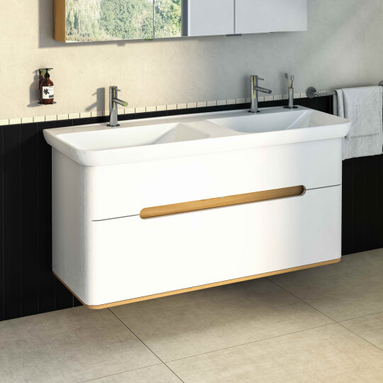 VitrA Sento Çift Çekmeceli, Çift Lavabo Hazneli Lavabo Dolabı, Ayaksız, 130 Cm, Mat Beyaz,61187 - 3