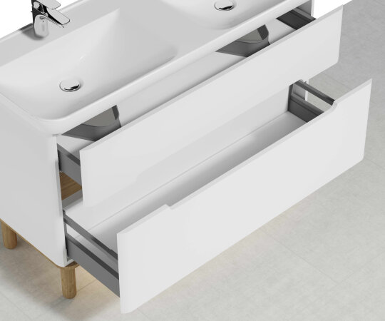 VitrA Sento Çift Çekmeceli, Çift Lavabo Hazneli Lavabo Dolabı, Ayaksız, 130 Cm, Mat Beyaz,61187 - 5