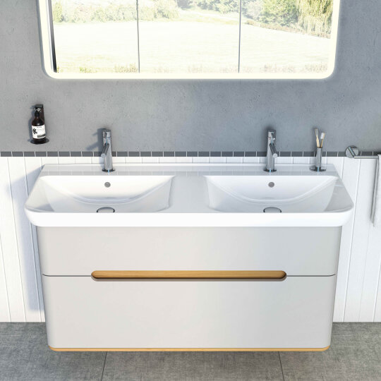 VitrA Sento Çift Çekmeceli, Çift Lavabo Hazneli Lavabo Dolabı, Ayaksız, 130 Cm, Mat Beyaz,61187 - 6