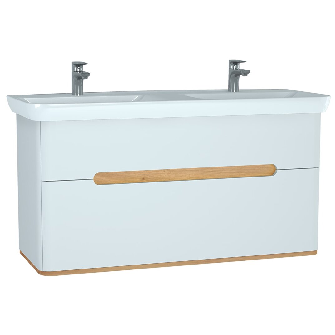 VitrA Sento Çift Çekmeceli, Çift Lavabo Hazneli Lavabo Dolabı, Ayaksız, 130 Cm, Mat Beyaz,61187 - 7