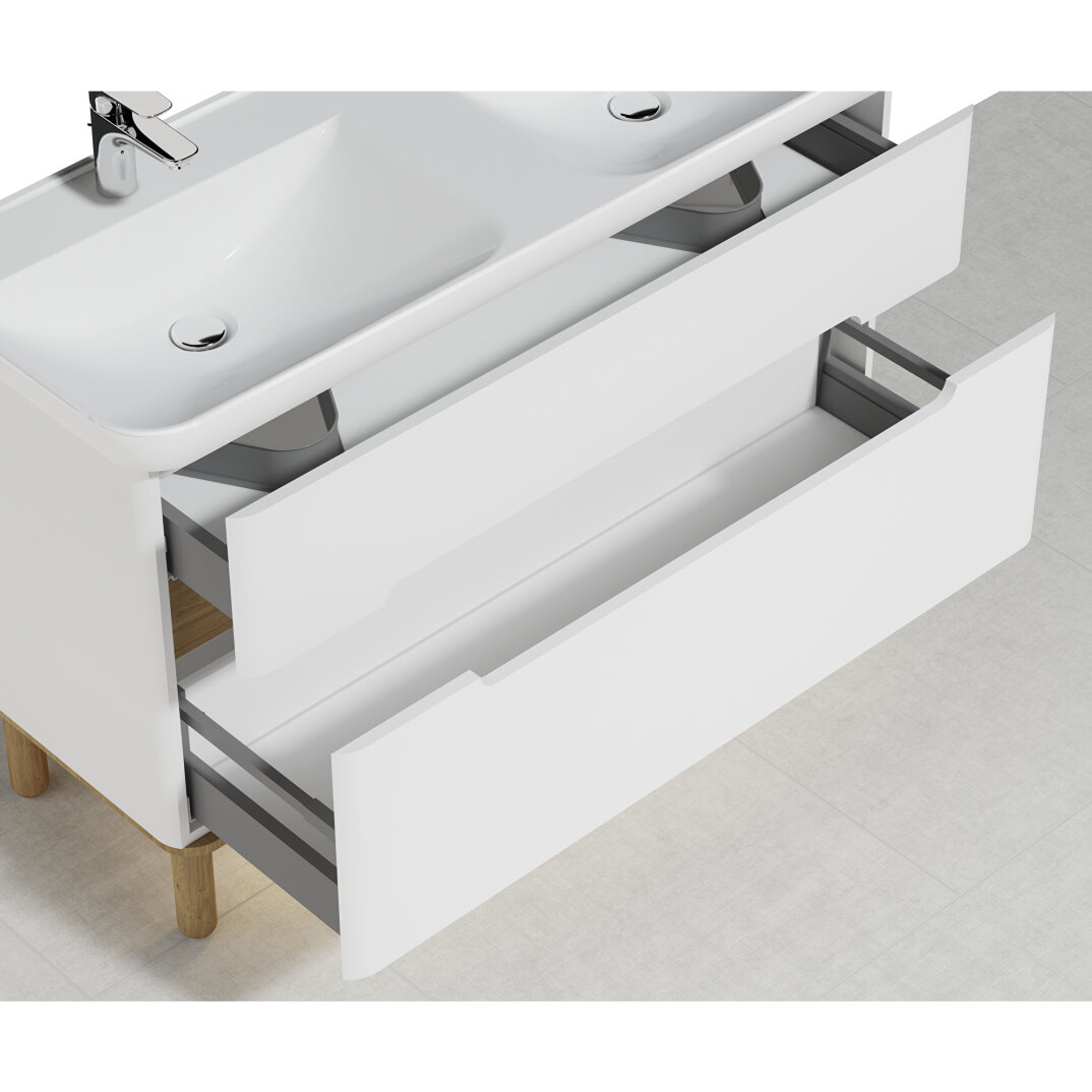 VitrA Sento Çift Çekmeceli, Çift Lavabo Hazneli Lavabo Dolabı, Ayaksız, 130 Cm, Mat Beyaz,61187 - 11