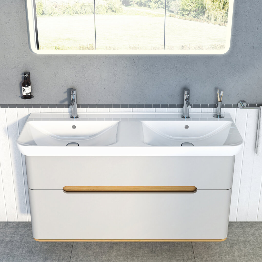 VitrA Sento Çift Çekmeceli, Çift Lavabo Hazneli Lavabo Dolabı, Ayaksız, 130 Cm, Mat Beyaz,61187 - 12