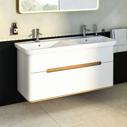 VitrA Sento Çift Çekmeceli, Çift Lavabo Hazneli Lavabo Dolabı, Ayaksız, 130 Cm, Mat Beyaz,61187 - 14