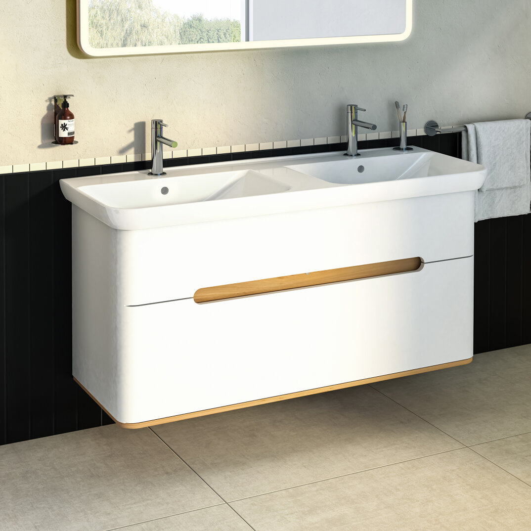 VitrA Sento Çift Çekmeceli, Çift Lavabo Hazneli Lavabo Dolabı, Ayaksız, 130 Cm, Mat Beyaz,61187 - 14