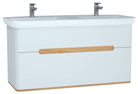 VitrA Sento Çift Çekmeceli, Çift Lavabo Hazneli Lavabo Dolabı, Ayaksız, 130 Cm, Mat Beyaz,61187