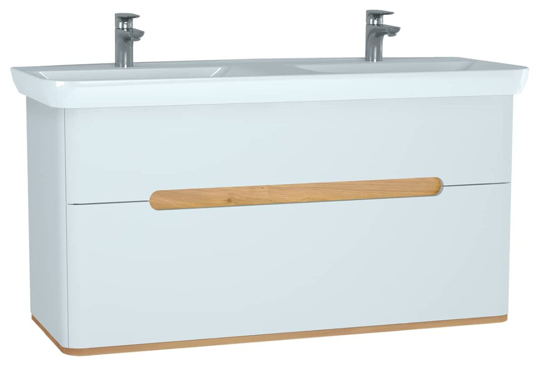 VitrA Sento Çift Çekmeceli, Çift Lavabo Hazneli Lavabo Dolabı, Ayaksız, 130 Cm, Mat Beyaz,61187 - 1
