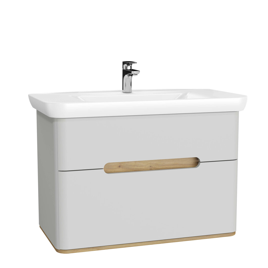 VitrA Sento Çift Çekmeceli Lavabo Dolabı, Ayaksız, 100 Cm, Mat Açık Gri,65990 - 1