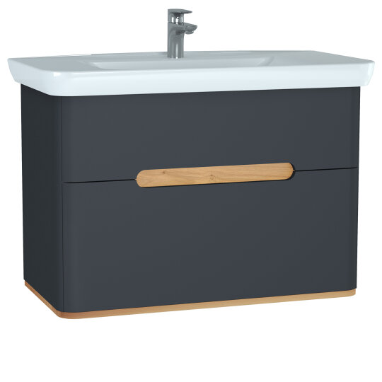 Vitra Sento Çift Çekmeceli Lavabo Dolabı, Ayaksız, 100 Cm, Mat Antrasit 60838 - 3