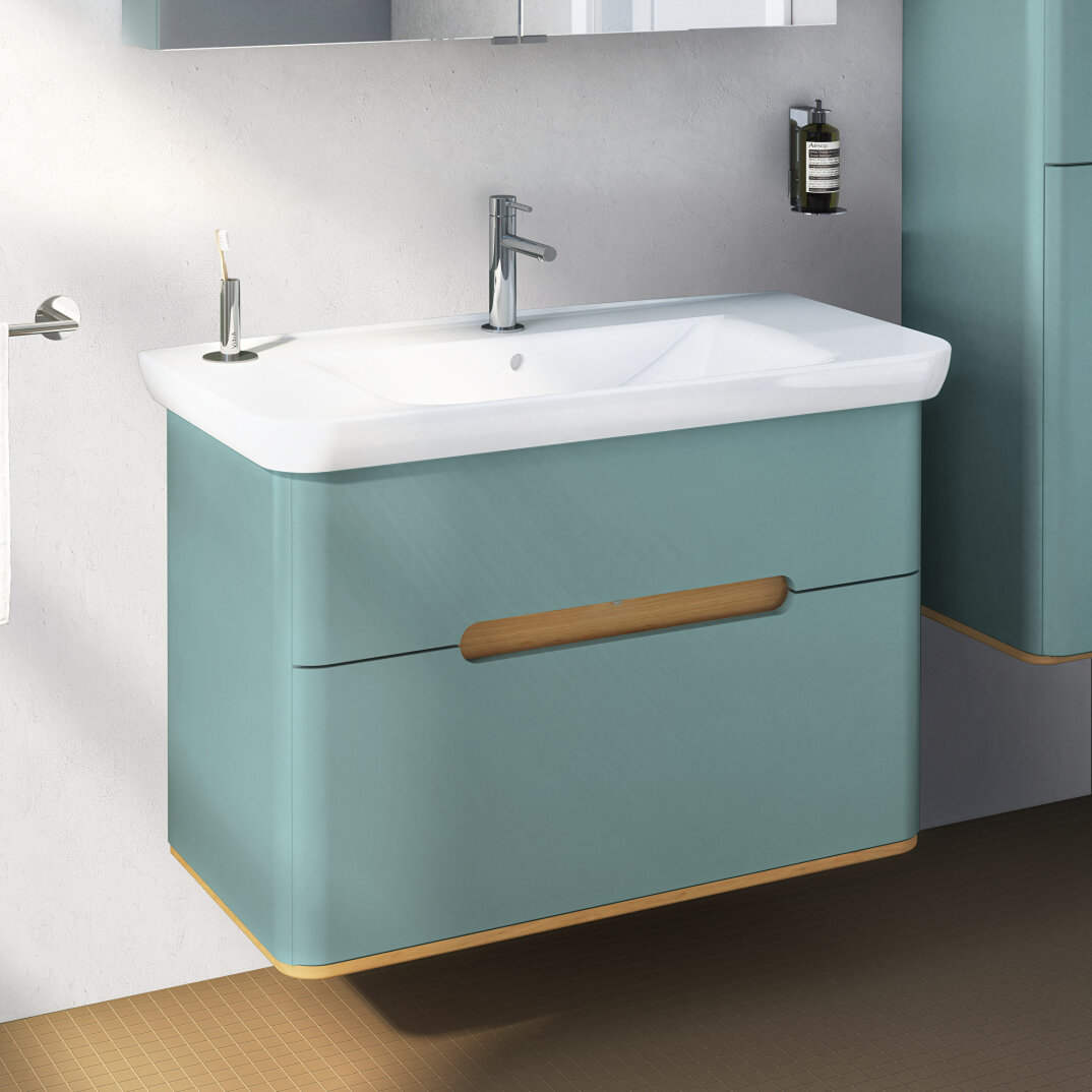 VitrA Sento Çift Çekmeceli Lavabo Dolabı, Ayaksız, 100 Cm, Mat Fiyord Yeşili,65878 - 9