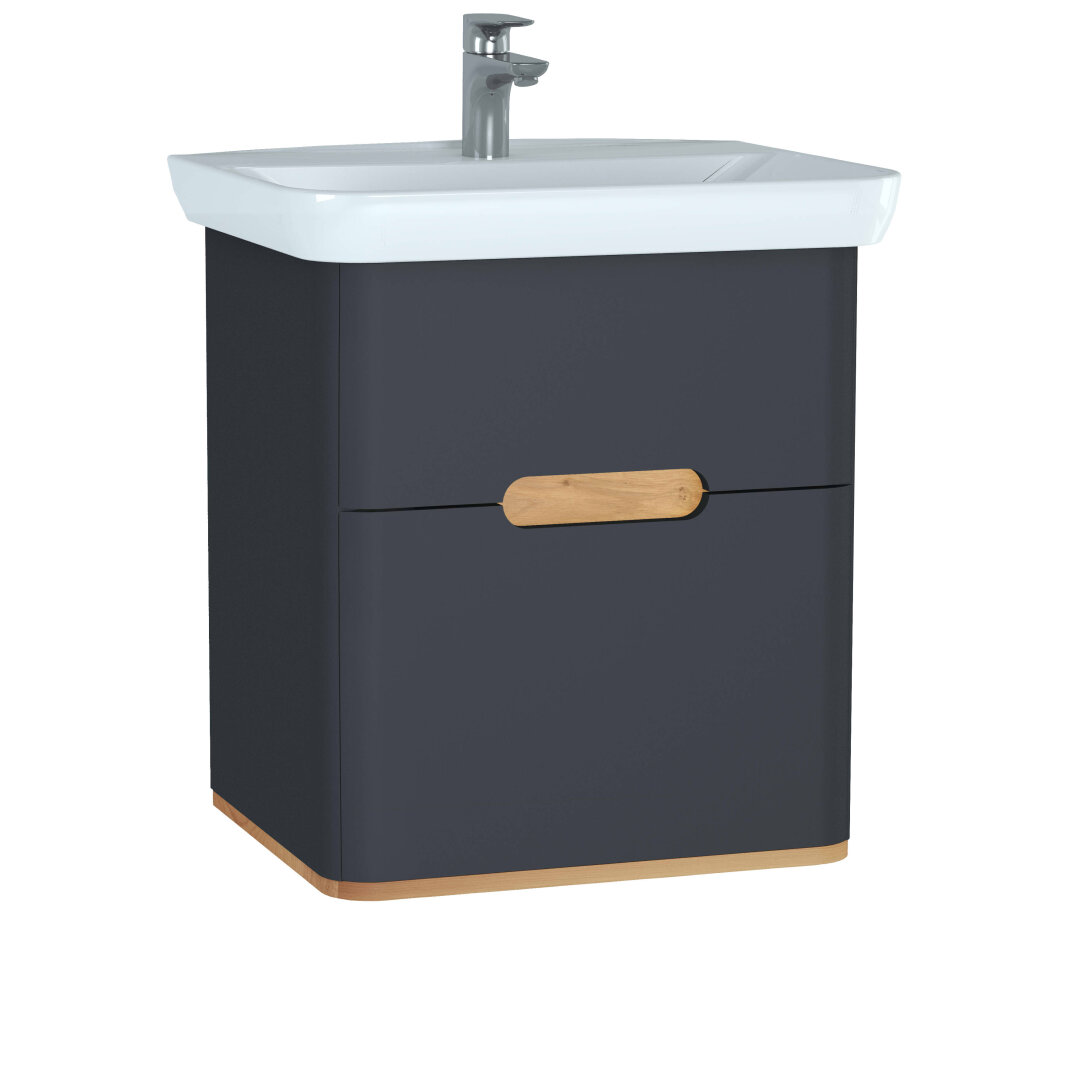 VitrA Sento Çift Çekmeceli Lavabo Dolabı, Ayaksız, 65 Cm, Mat Antrasit,60834 - 1