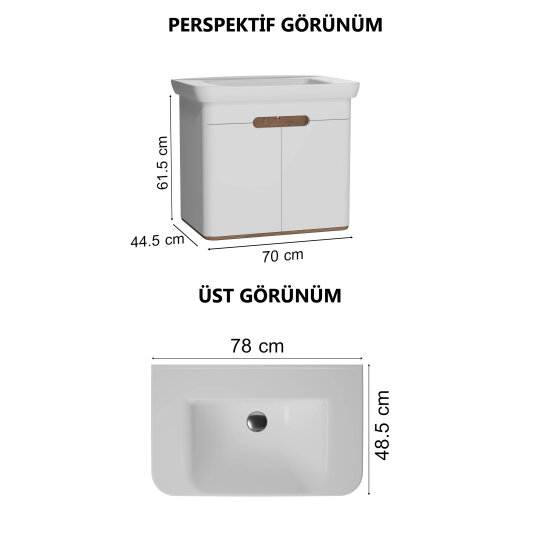 Vitra Sento Kapaklı Lavabo Dolabı, Ayaksız, 80 Cm, Mat Beyaz 60785 - 4