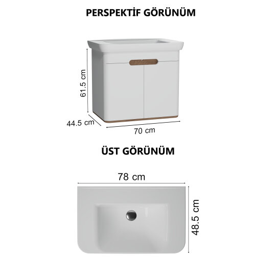 Vitra Sento Kapaklı Lavabo Dolabı, Ayaksız, 80 Cm, Mat Beyaz 60785 - 10