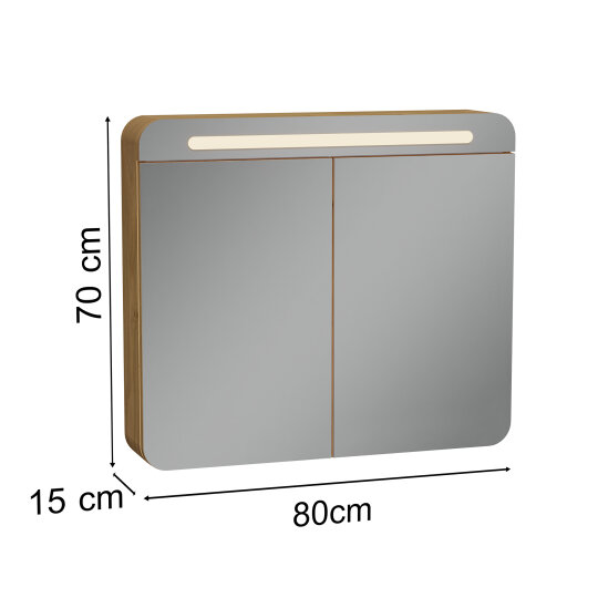 VitrA Sento Led Aydınlatmalı Dolaplı Ayna, 80 cm, Açık Meşe, 60896 - 9