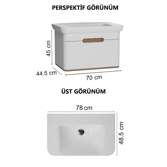 Vitra Sento Tek Çekmeceli Lavabo Dolabı, Ayaksız, 80 Cm, Mat Beyaz 60813 - 15