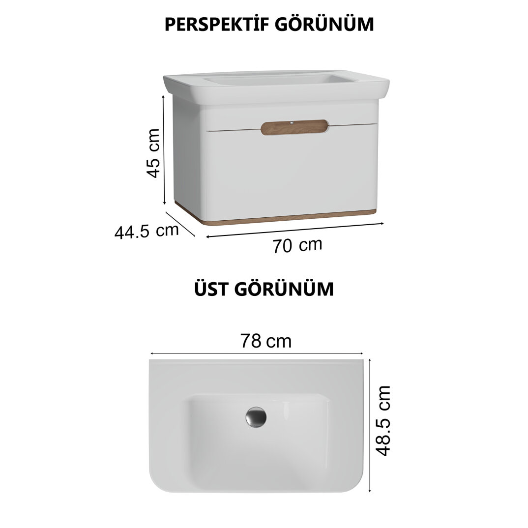 Vitra Sento Tek Çekmeceli Lavabo Dolabı, Ayaksız, 80 Cm, Mat Beyaz 60813 - 15