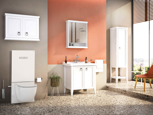 VitrA Valarte Boy Dolabı Krom Kulplu, 55 cm, Mat Beyaz (Sol),62240 - 3