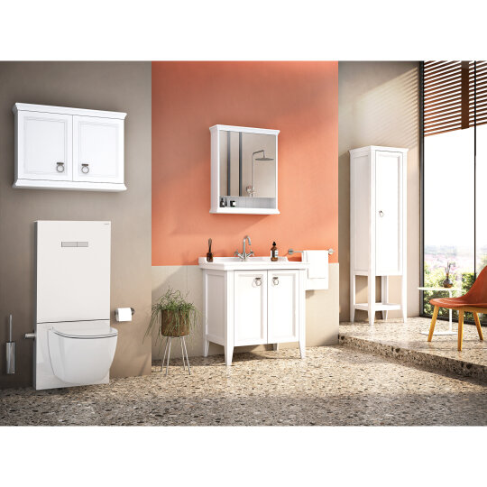 VitrA Valarte Boy Dolabı Krom Kulplu, 55 cm, Mat Beyaz (Sol),62240 - 6