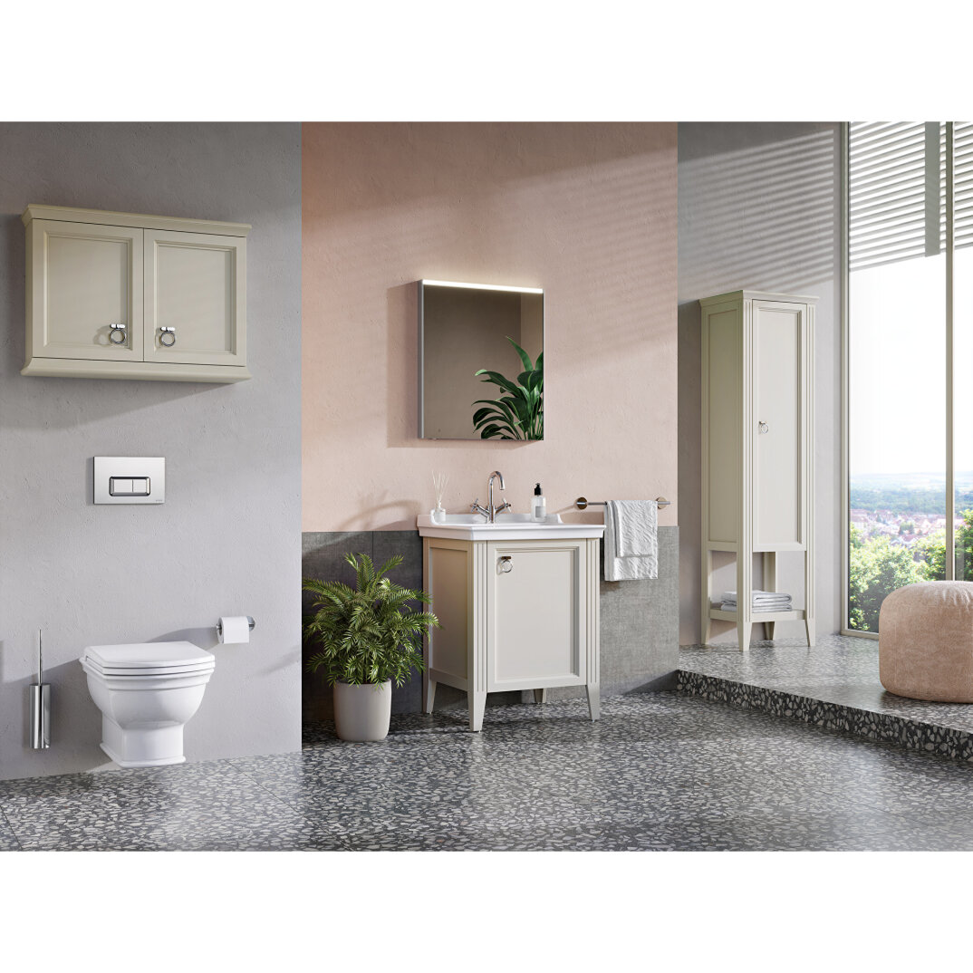 VitrA Valarte Boy Dolabı Krom Kulplu, 55 cm, Mat Fildişi (Sağ),62245 - 5