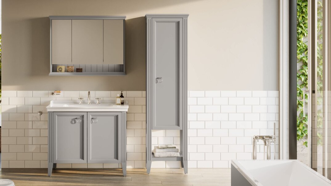 Vitra Valarte Boy Dolabı Krom Kulplu, 55 cm, Mat Gri (Sol) 62241 - 4