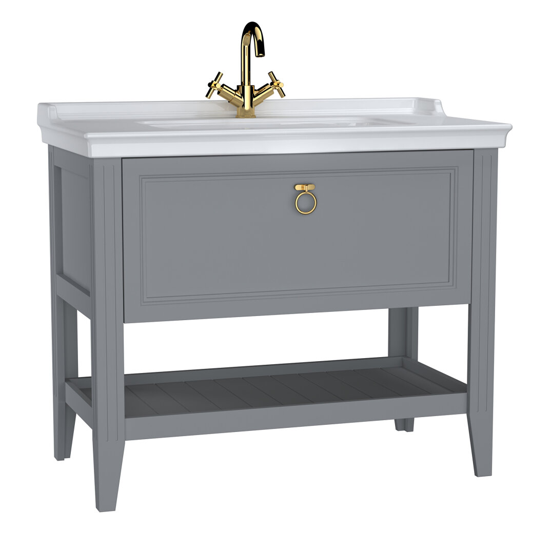 Vitra Valarte Etajerli Lavabo Dolabı Tek Çekmeceli, 100 Cm, Mat Gri (Lavabo Dahil-Krom Kulplu) 62184 - 3