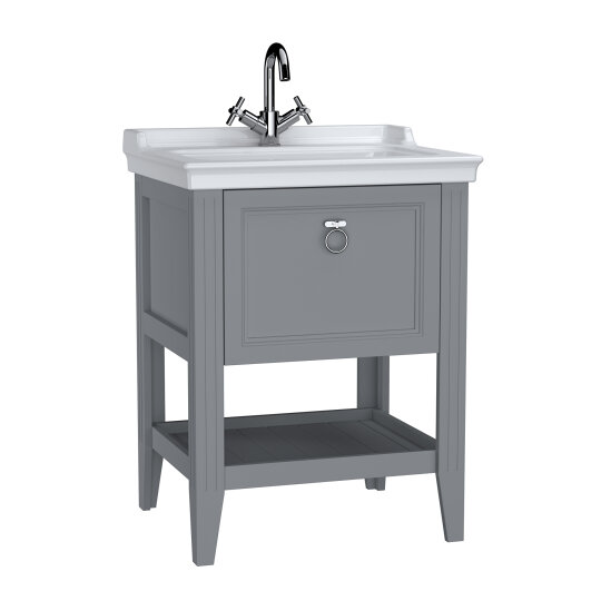 Vitra Valarte Etajerli Lavabo Dolabı Tek Çekmeceli, 65 Cm, Mat Gri (Lavabo Dahil-Krom Kulplu) 62178 - 3