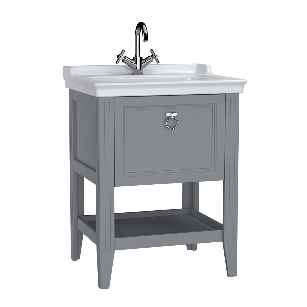 Vitra Valarte Etajerli Lavabo Dolabı Tek Çekmeceli, 65 Cm, Mat Gri (Lavabo Dahil-Krom Kulplu) 62178 - 3
