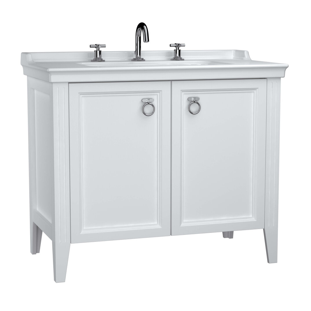 VitrA Valarte Kapaklı Etajerli Lavabo Dolabı, 100 cm, Mat Beyaz (Lavabo Dahil-Krom Kulplu),62165 - 1