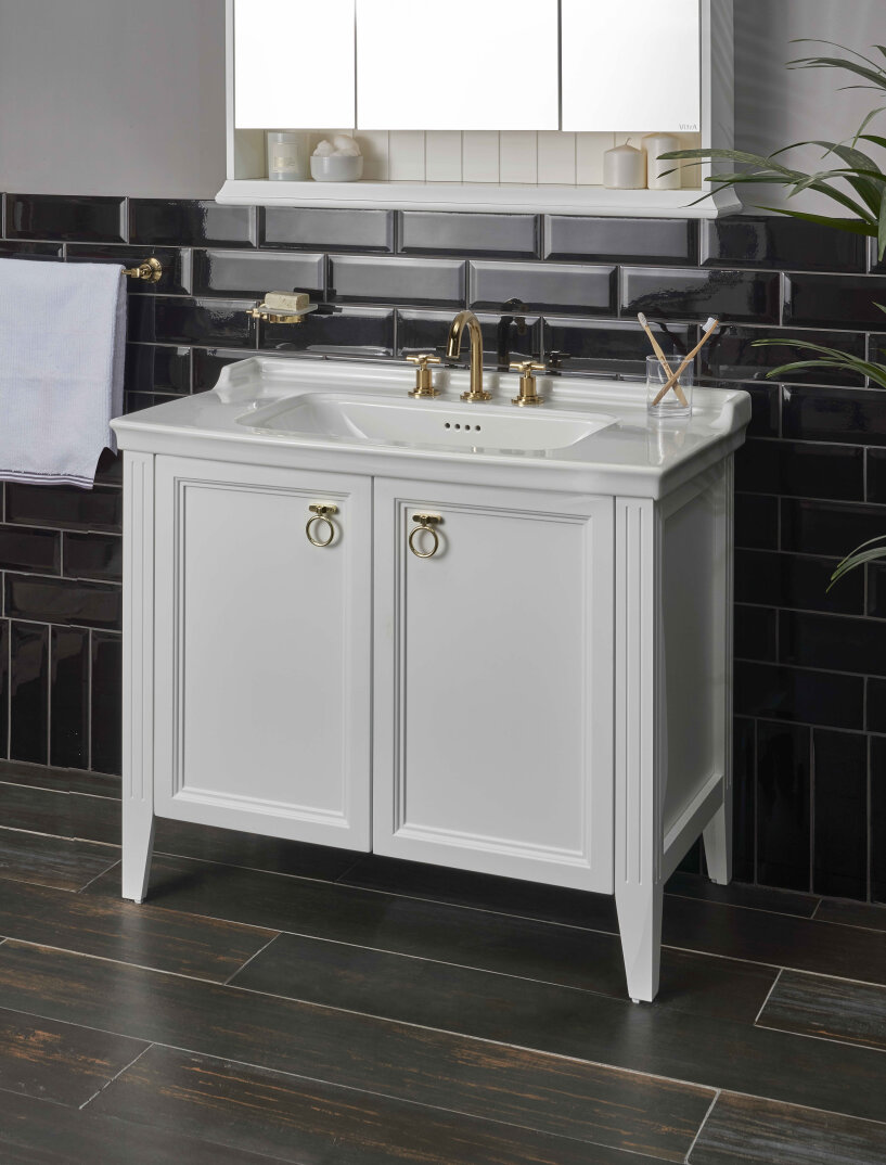 VitrA Valarte Kapaklı Etajerli Lavabo Dolabı, 100 cm, Mat Beyaz (Lavabo Dahil-Krom Kulplu),62165 - 2