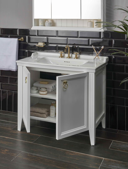 VitrA Valarte Kapaklı Etajerli Lavabo Dolabı, 100 cm, Mat Beyaz (Lavabo Dahil-Krom Kulplu),62165 - 3