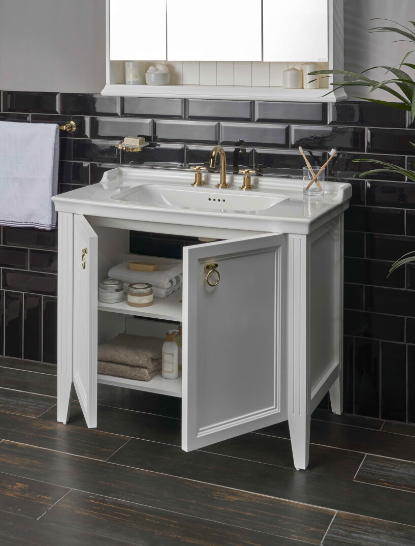 VitrA Valarte Kapaklı Etajerli Lavabo Dolabı, 100 cm, Mat Beyaz (Lavabo Dahil-Krom Kulplu),62165 - 3