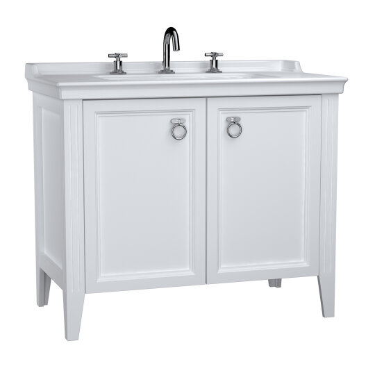 VitrA Valarte Kapaklı Etajerli Lavabo Dolabı, 100 cm, Mat Beyaz (Lavabo Dahil-Krom Kulplu),62165 - 5