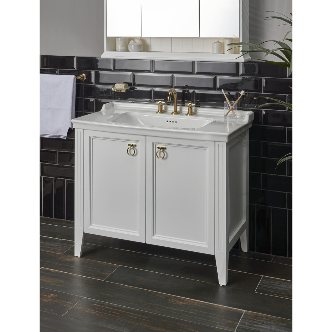 VitrA Valarte Kapaklı Etajerli Lavabo Dolabı, 100 cm, Mat Beyaz (Lavabo Dahil-Krom Kulplu),62165 - 6