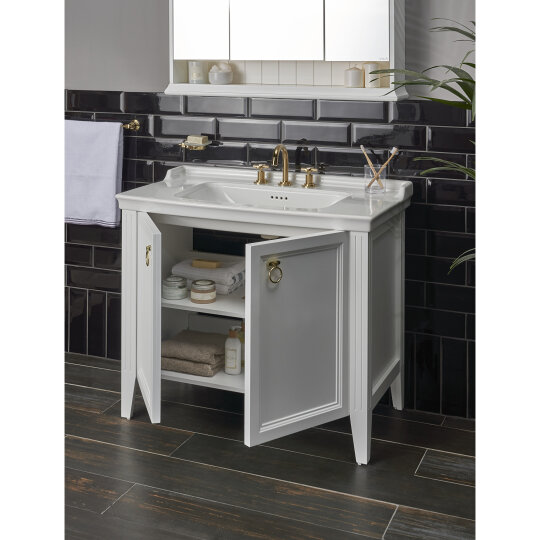 VitrA Valarte Kapaklı Etajerli Lavabo Dolabı, 100 cm, Mat Beyaz (Lavabo Dahil-Krom Kulplu),62165 - 7