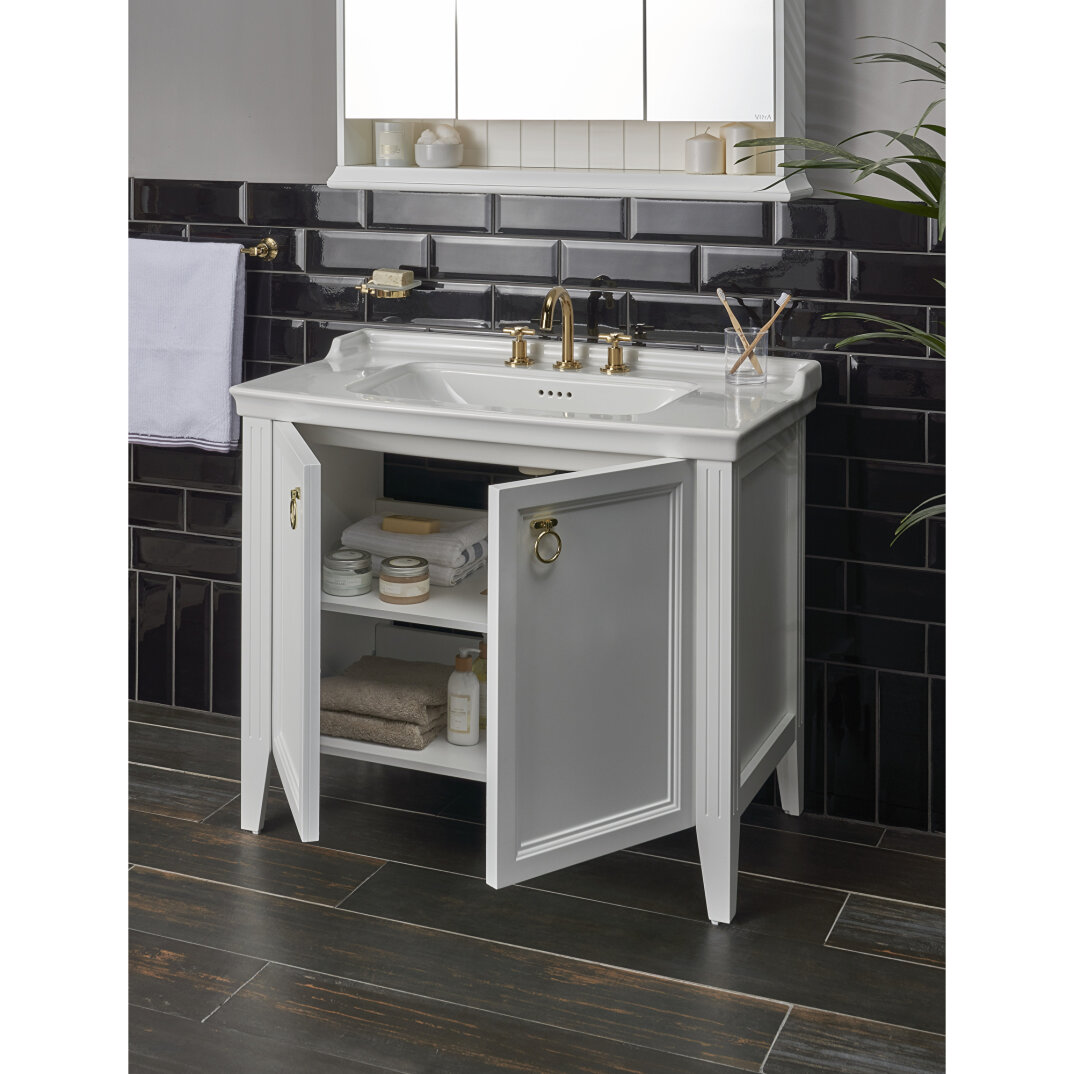 VitrA Valarte Kapaklı Etajerli Lavabo Dolabı, 100 cm, Mat Beyaz (Lavabo Dahil-Krom Kulplu),62165 - 7