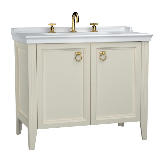 VitrA Valarte Kapaklı Etajerli Lavabo Dolabı, 100 cm, Mat Fildişi (Lavabo Dahil-Krom Kulplu),62167