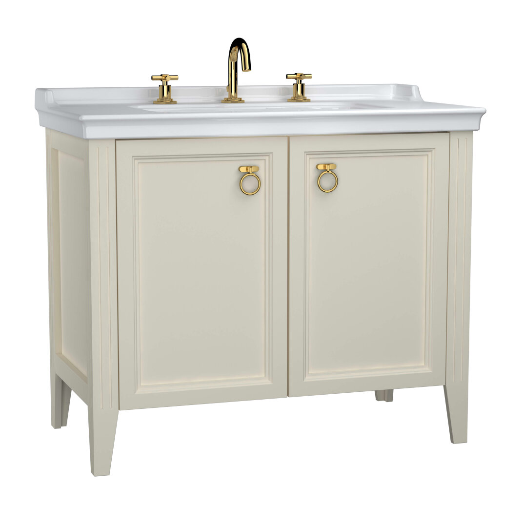 VitrA Valarte Kapaklı Etajerli Lavabo Dolabı, 100 cm, Mat Fildişi (Lavabo Dahil-Krom Kulplu),62167 - 1