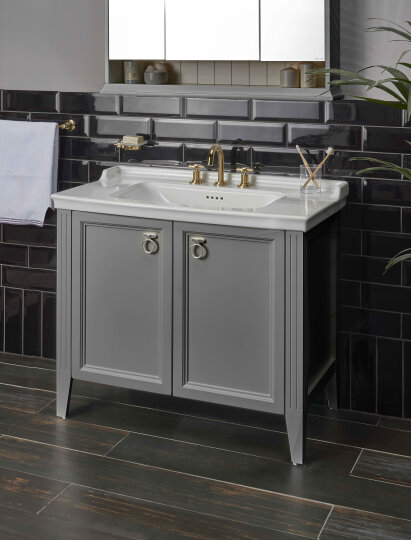 Vitra Valarte Kapaklı Etajerli Lavabo Dolabı, 100 Cm, Mat Gri (Lavabo Dahil-Krom Kulplu) 62157 - 4