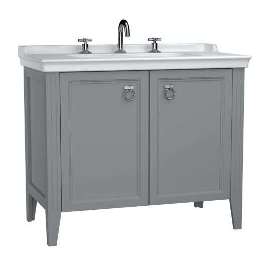 VitrA Valarte Kapaklı Etajerli Lavabo Dolabı, 100 cm, Mat Gri (Lavabo Dahil-Krom Kulplu),62166