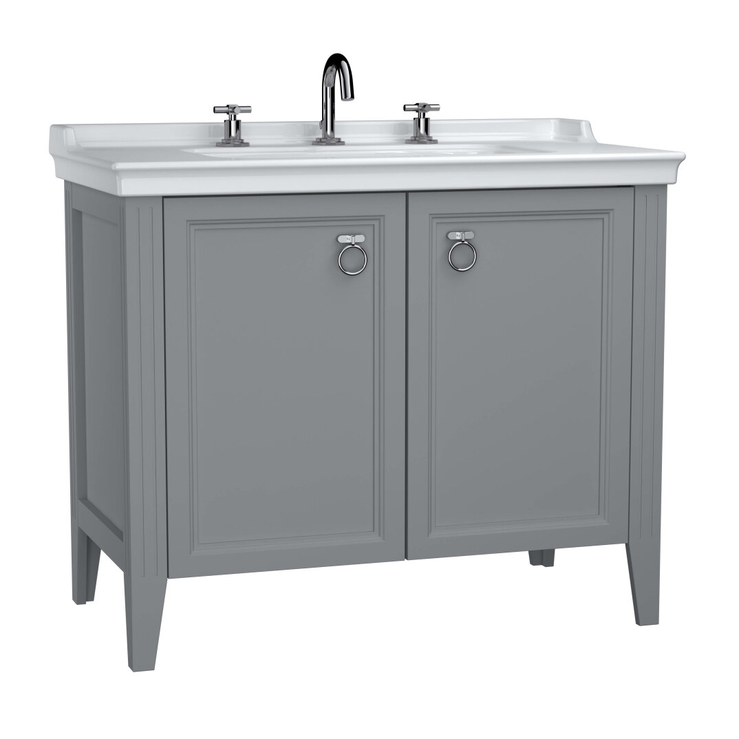 VitrA Valarte Kapaklı Etajerli Lavabo Dolabı, 100 cm, Mat Gri (Lavabo Dahil-Krom Kulplu),62166 - 1