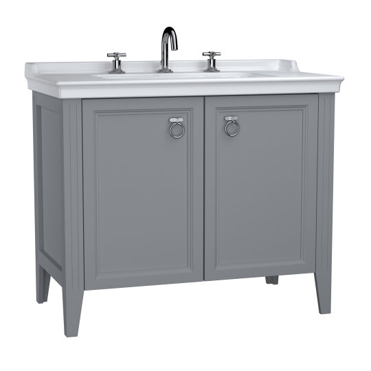 VitrA Valarte Kapaklı Etajerli Lavabo Dolabı, 100 cm, Mat Gri (Lavabo Dahil-Krom Kulplu),62166 - 3