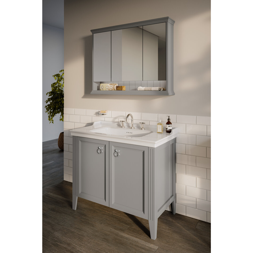 VitrA Valarte Kapaklı Etajerli Lavabo Dolabı, 100 cm, Mat Gri (Lavabo Dahil-Krom Kulplu),62166 - 4