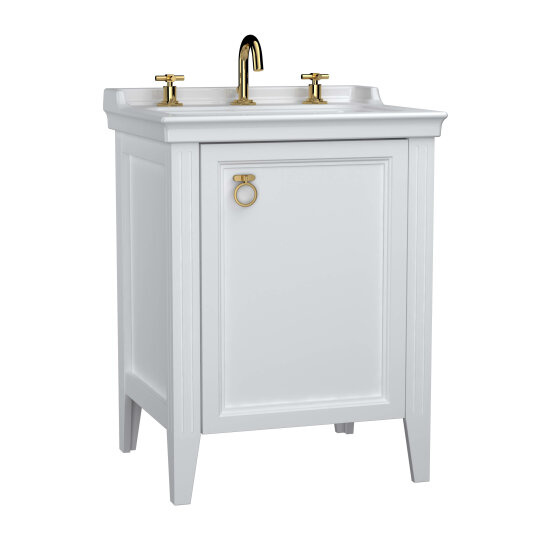 VitrA Valarte Kapaklı Etajerli Lavabo Dolabı, 65 cm, Mat Beyaz (Lavabo Dahil-Krom Kulplu Sağ),62262