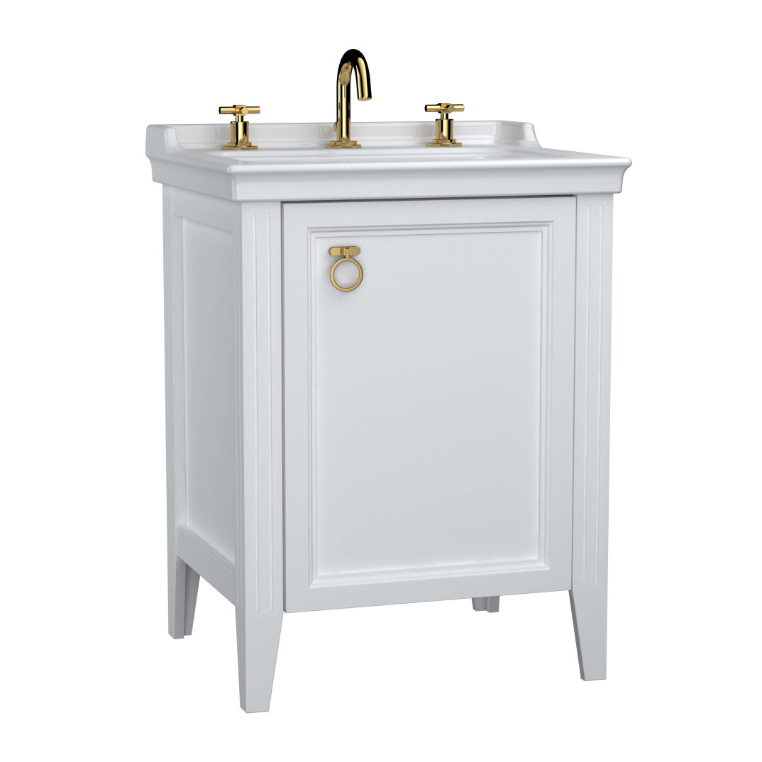 VitrA Valarte Kapaklı Etajerli Lavabo Dolabı, 65 cm, Mat Beyaz (Lavabo Dahil-Krom Kulplu Sağ),62262 - 1