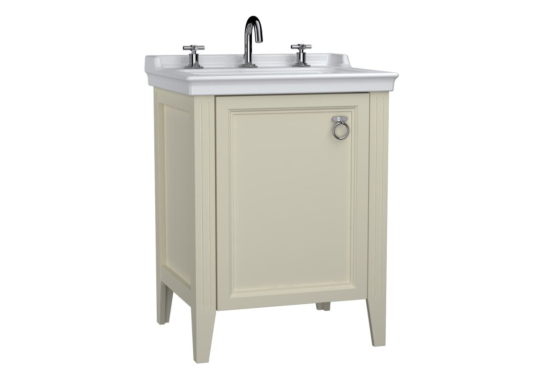 VitrA Valarte Kapaklı Etajerli Lavabo Dolabı, 65 cm, Mat Fildişi (Lavabo Dahil-Krom Kulplu Sağ),62264 - 1
