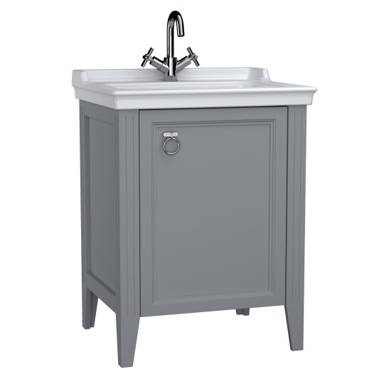 VitrA Valarte Kapaklı Etajerli Lavabo Dolabı, 65 cm, Mat Gri (Lavabo Dahil-Krom Kulplu Sağ),62260 - 2