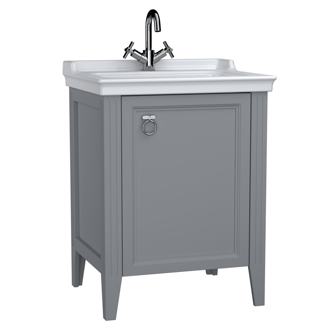 VitrA Valarte Kapaklı Etajerli Lavabo Dolabı, 65 cm, Mat Gri (Lavabo Dahil-Krom Kulplu Sağ),62260 - 2