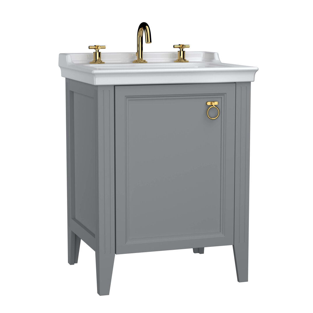 VitrA Valarte Kapaklı Etajerli Lavabo Dolabı, 65 cm, Mat Gri (Lavabo Dahil-Krom Kulplu Sağ),62263 - 1
